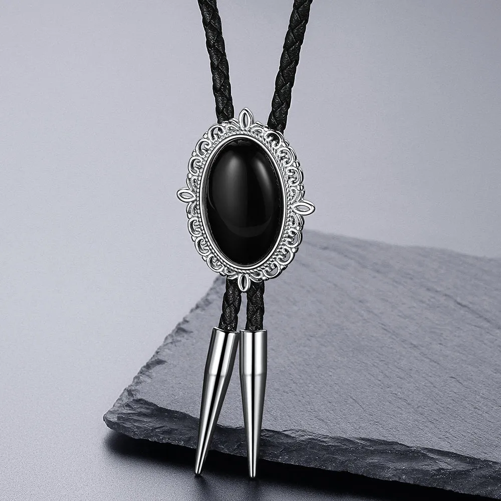 Western Black Onyx Leather Bolo Tie for Men Women sold by FaithHeart product image thumbnail 4