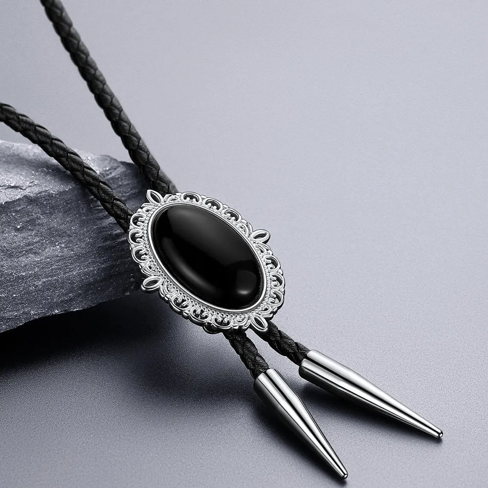 Western Black Onyx Leather Bolo Tie for Men Women sold by FaithHeart product image thumbnail 3