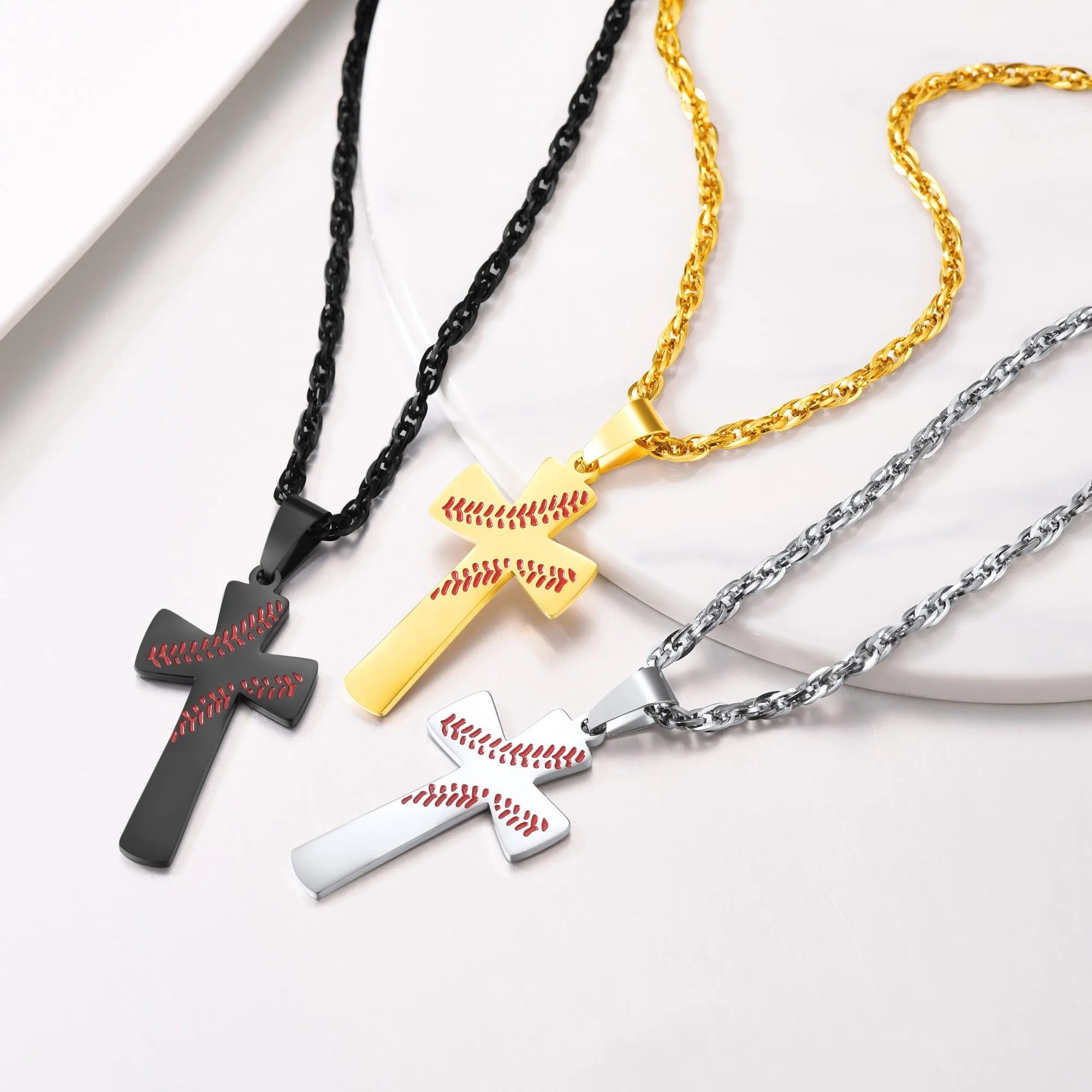 Engraved Sport Baseball Cross Necklace Pendant for Men Women sold by FaithHeart product image thumbnail 4