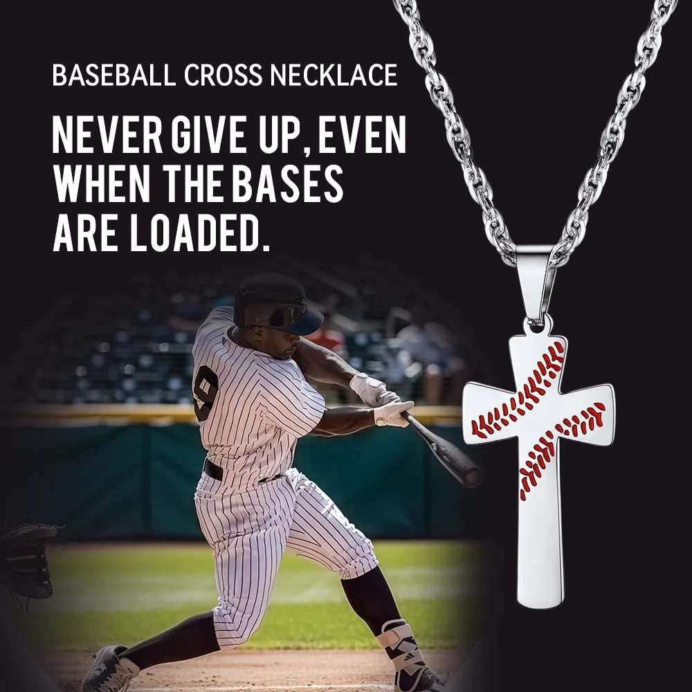 Engraved Sport Baseball Cross Necklace Pendant for Men Women sold by FaithHeart product image thumbnail 2