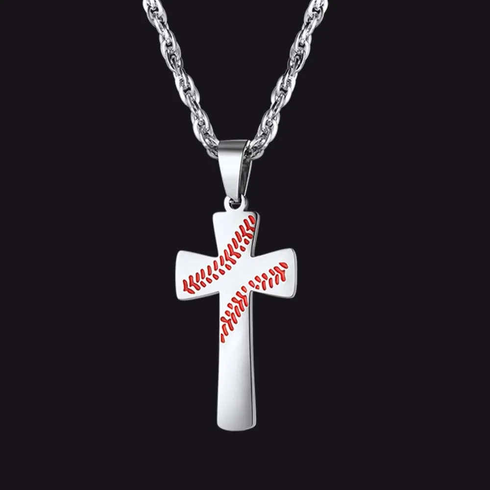 Engraved Sport Baseball Cross Necklace Pendant for Men Women sold by FaithHeart