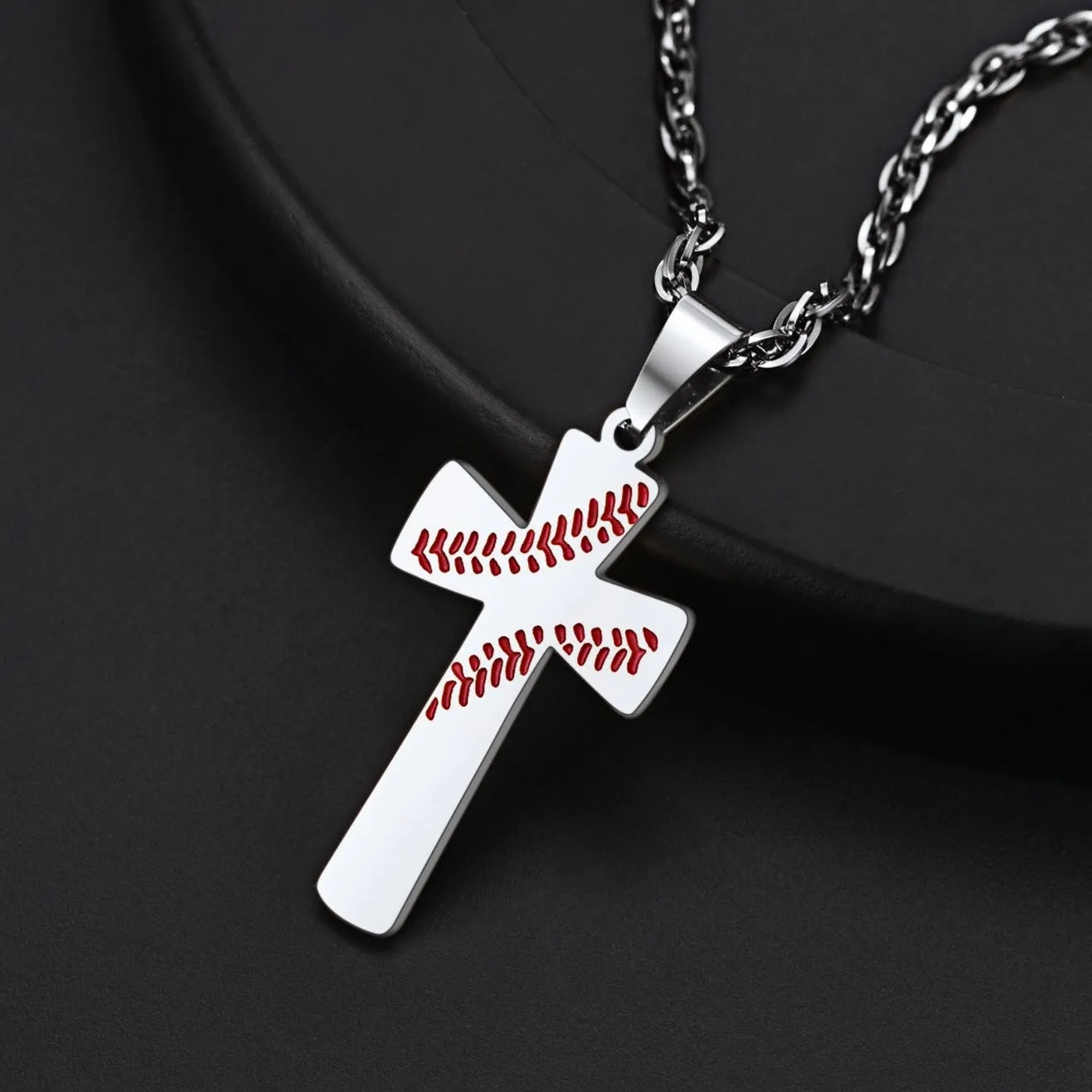 Engraved Sport Baseball Cross Necklace Pendant for Men Women sold by FaithHeart product image thumbnail 5