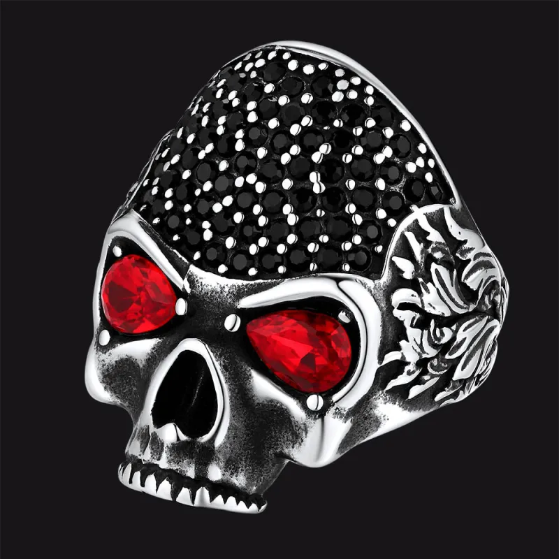 Biker Red Eye Skull Ring for Men in Stainless Steel sold by FaithHeart