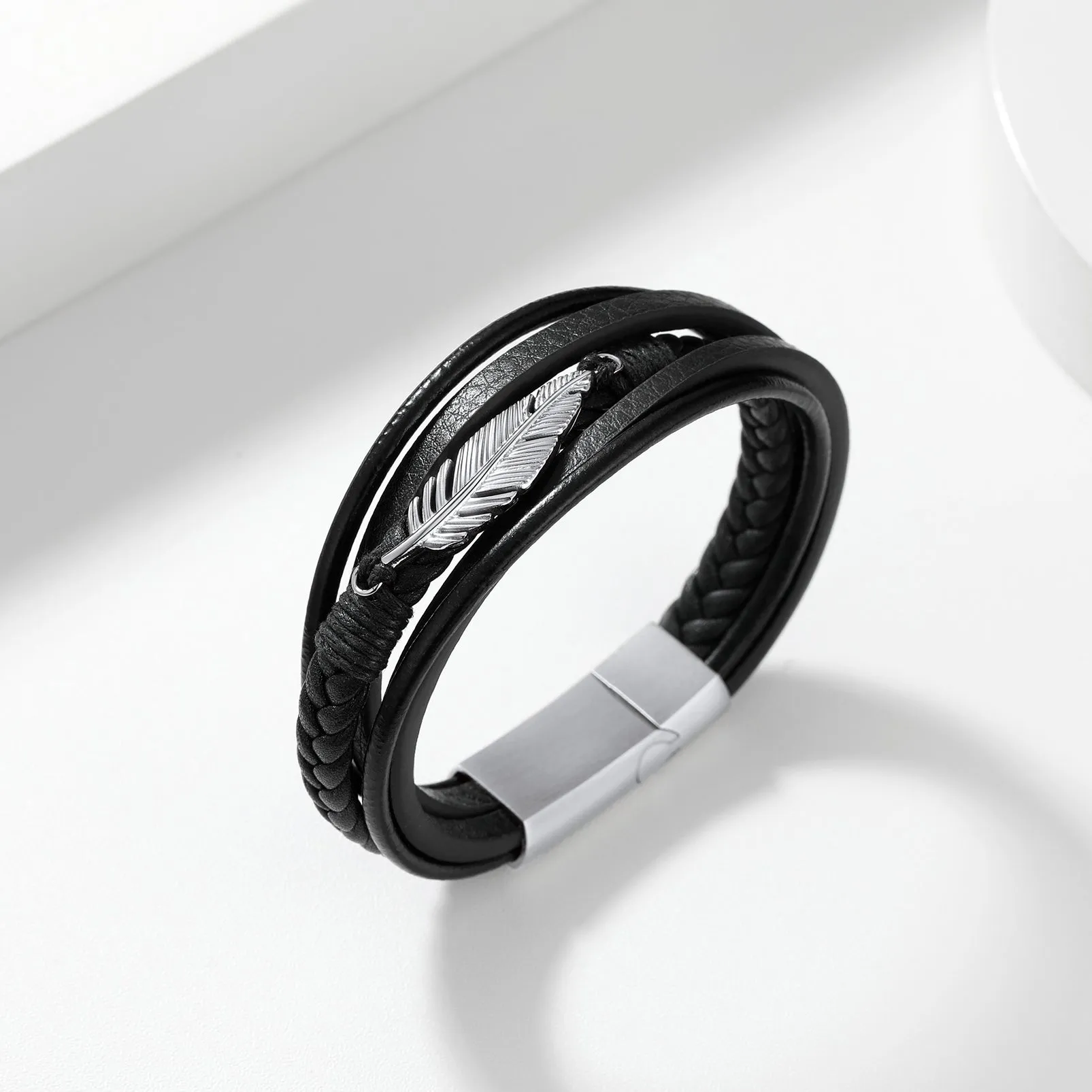 Feather Multi Layer Braided Leather Bracelet Gift for Men Son sold by FaithHeart product image thumbnail 3