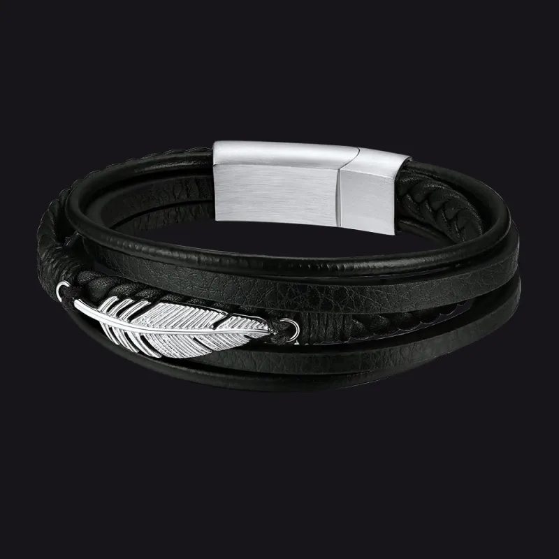 Feather Multi Layer Braided Leather Bracelet Gift for Men Son sold by FaithHeart