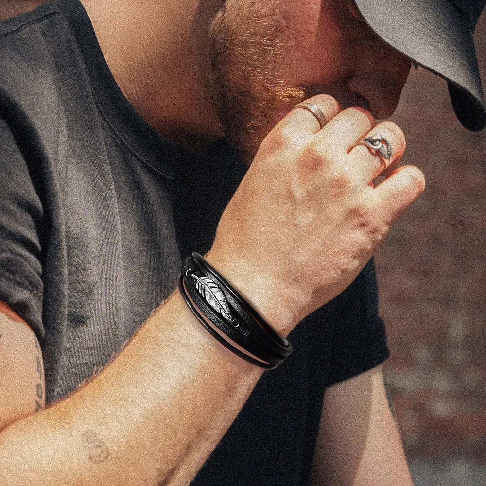 Feather Multi Layer Braided Leather Bracelet Gift for Men Son sold by FaithHeart product image thumbnail 2