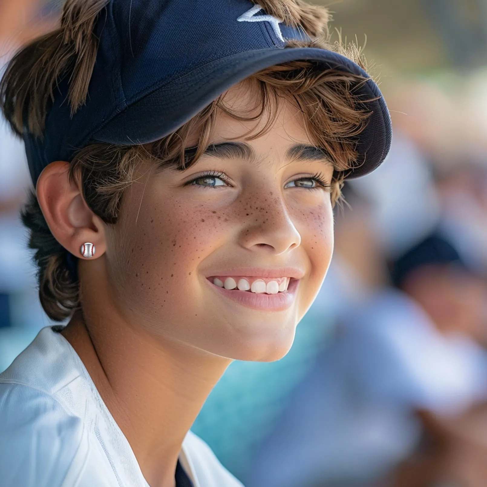 Sterling Silver Baseball Stud Earrings for Women Men sold by FaithHeart product image thumbnail 3