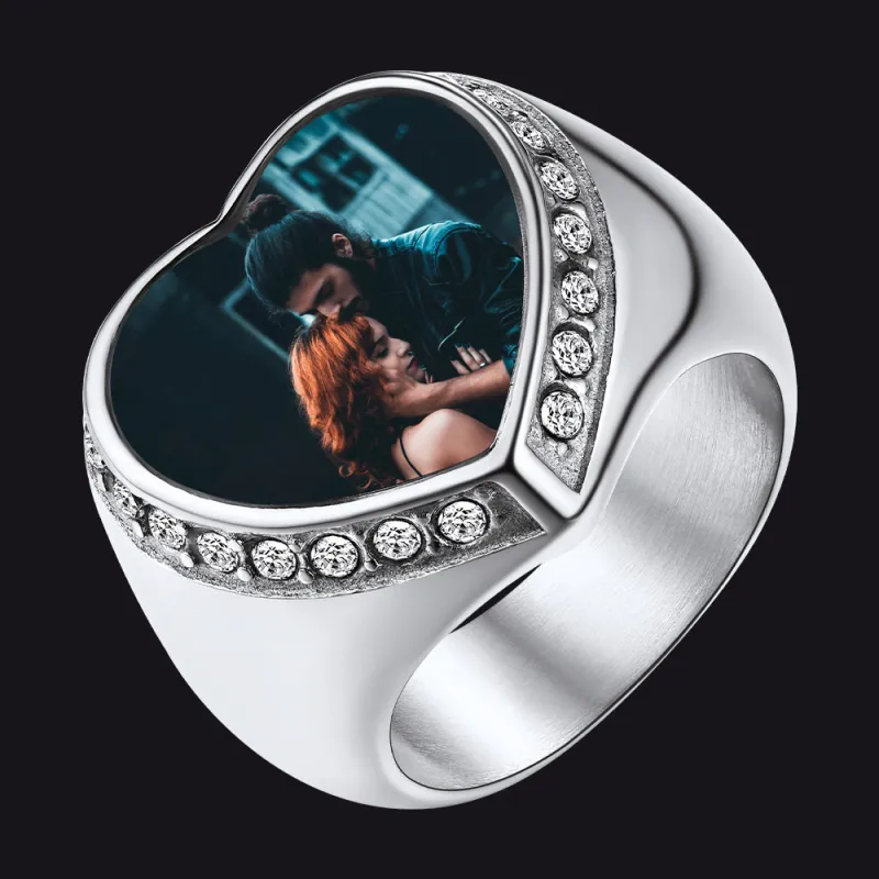 Personalized Custom Heart Photo Signet Ring for Women Men sold by FaithHeart