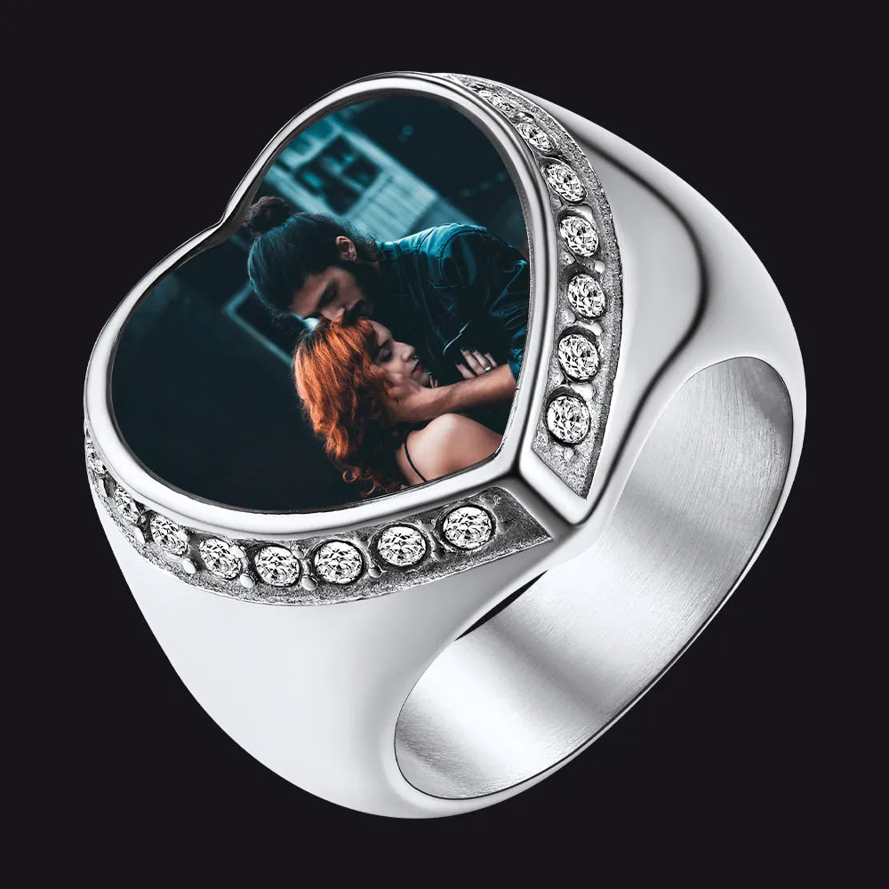 Personalized Custom Heart Photo Signet Ring for Women Men sold by FaithHeart