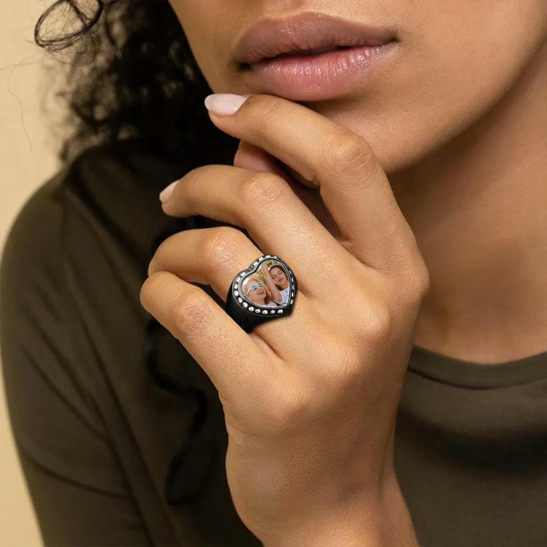 Personalized Custom Heart Photo Signet Ring for Women Men sold by FaithHeart product image thumbnail 2