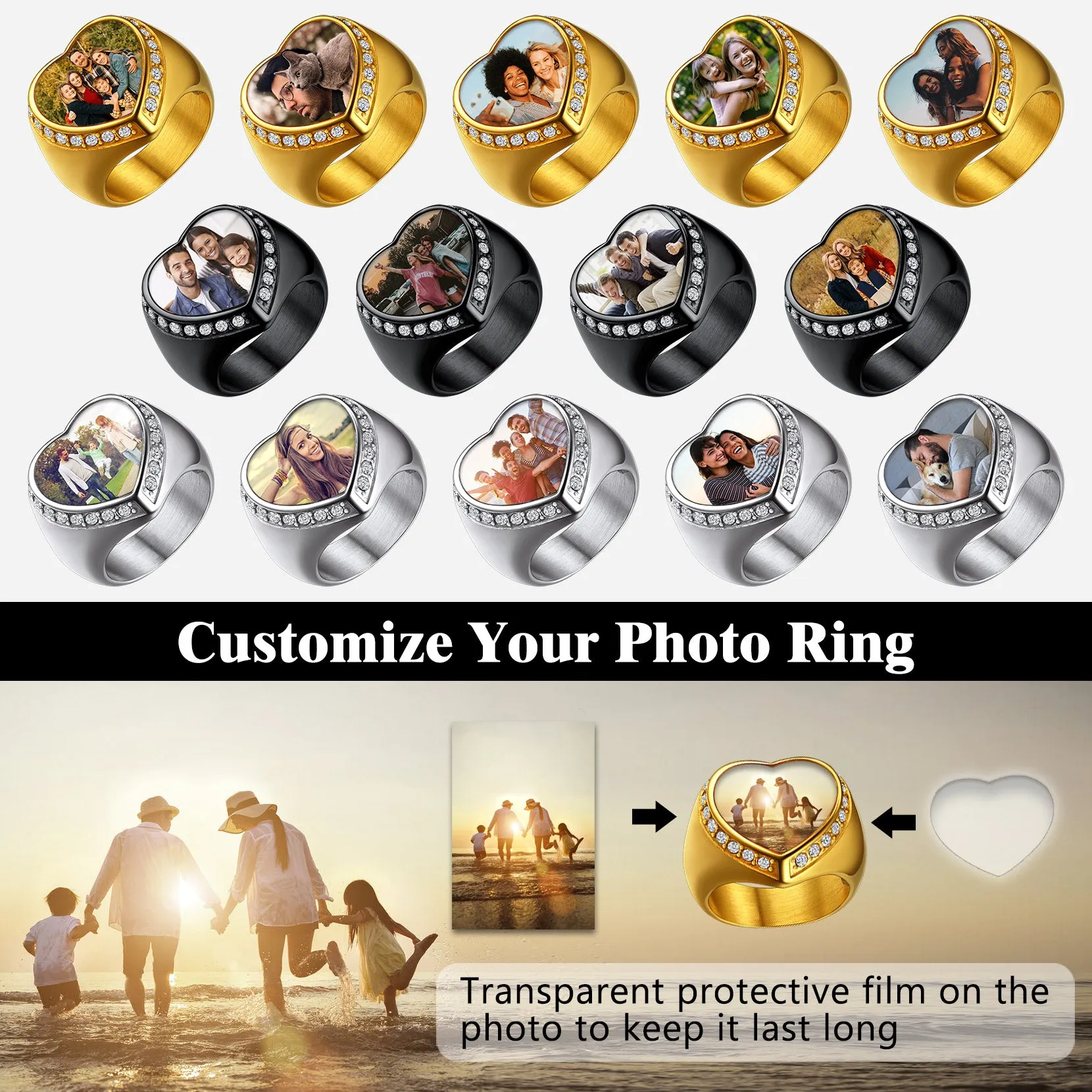 Personalized Custom Heart Photo Signet Ring for Women Men sold by FaithHeart product image thumbnail 5