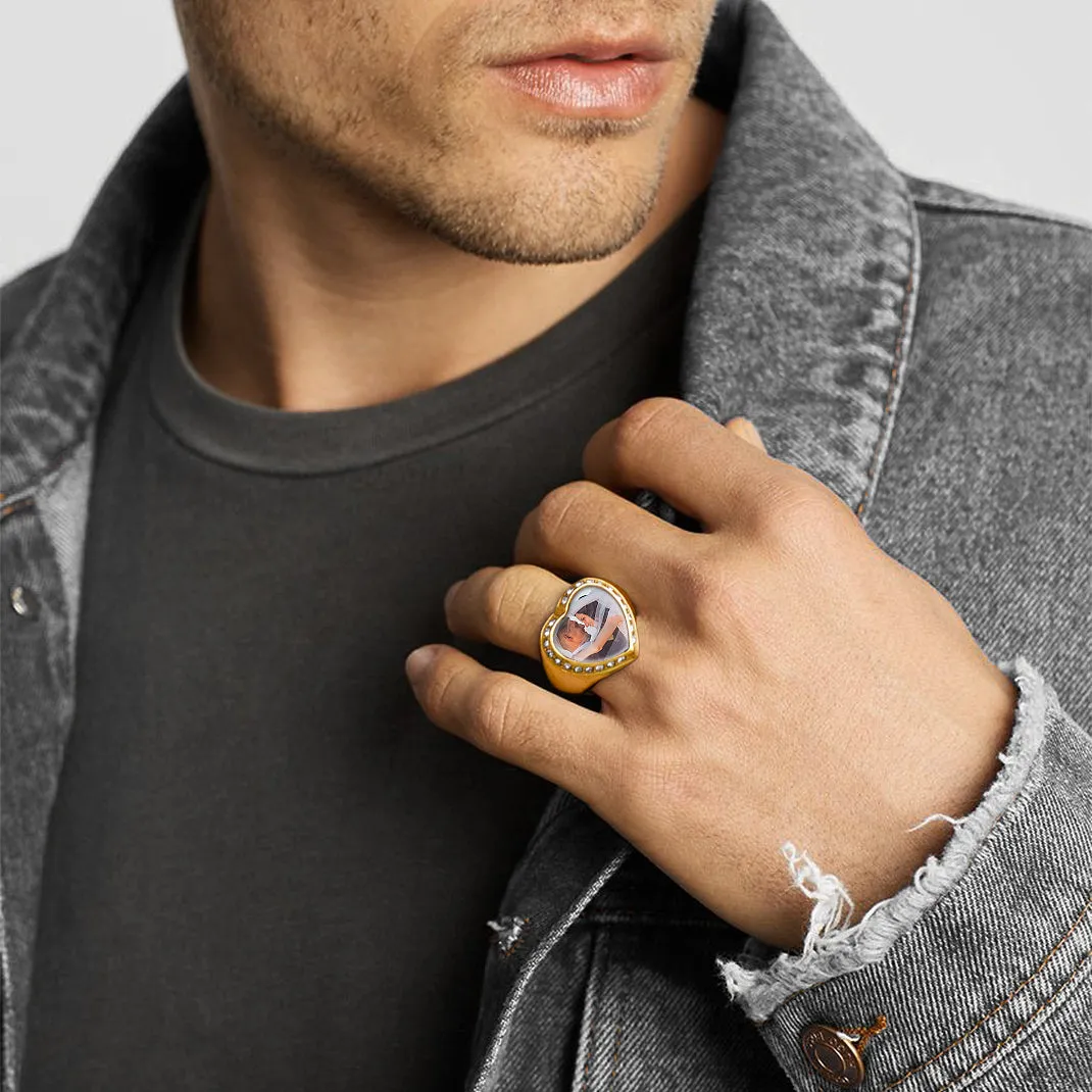 Personalized Custom Heart Photo Signet Ring for Women Men sold by FaithHeart product image thumbnail 3