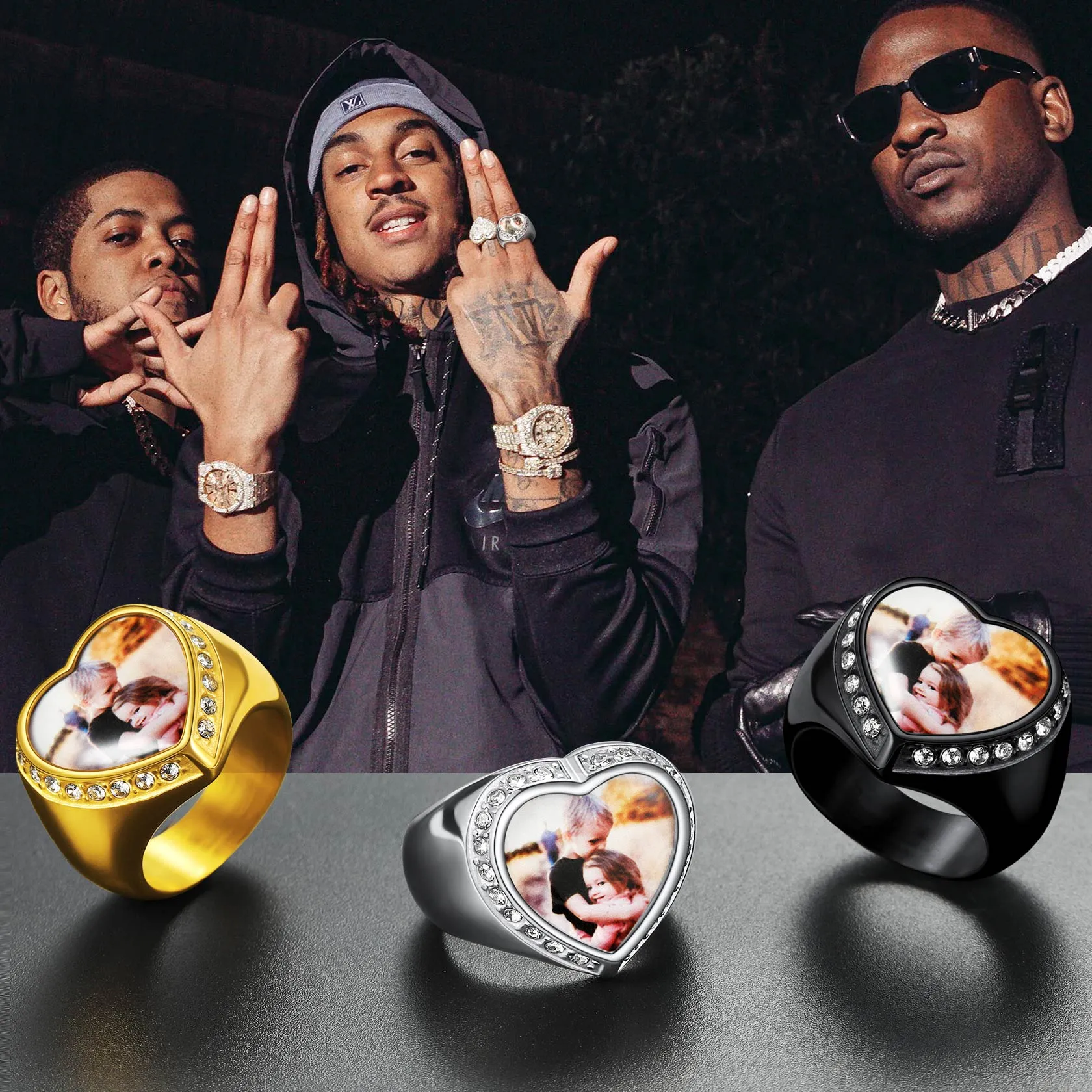 Personalized Custom Heart Photo Signet Ring for Women Men sold by FaithHeart product image thumbnail 4