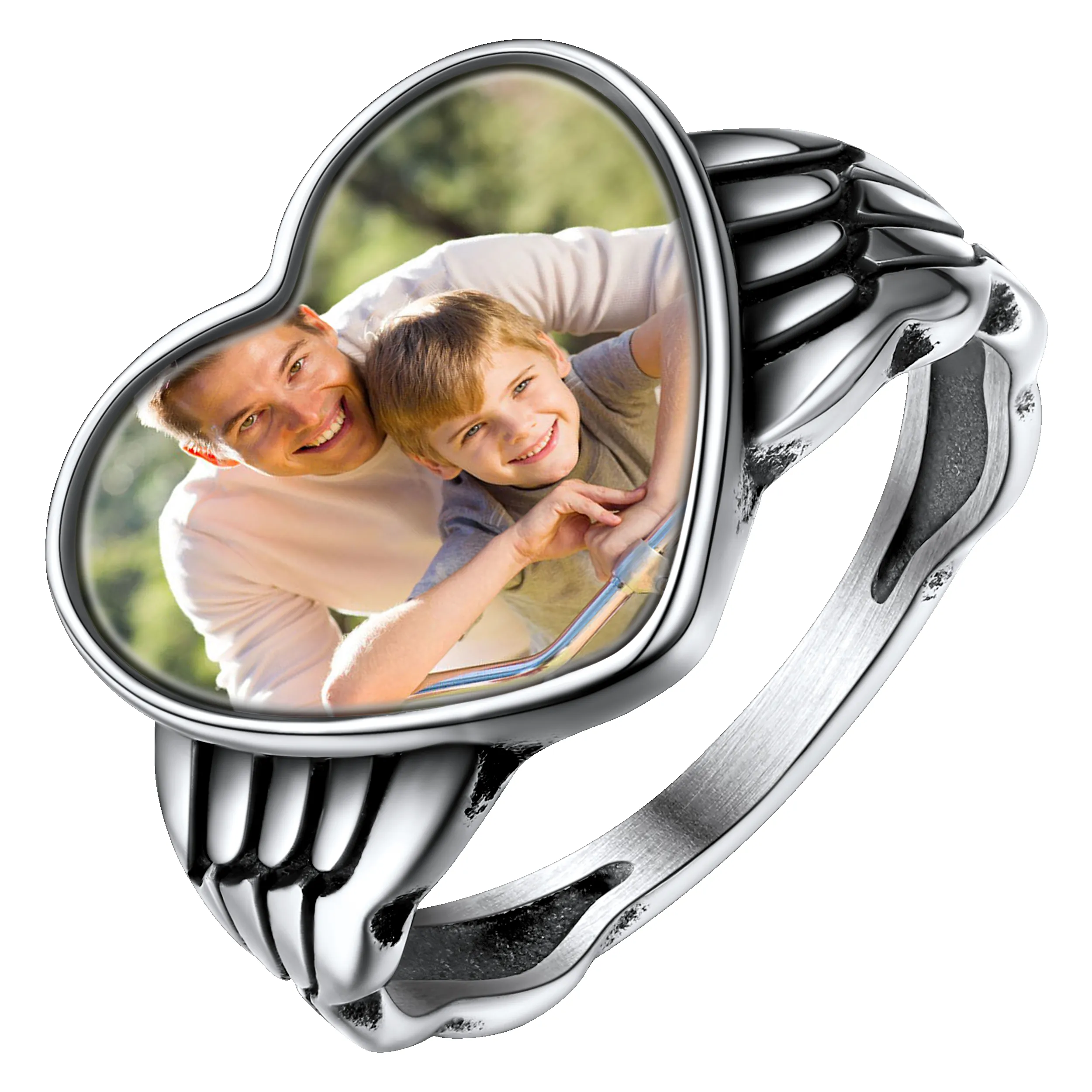 Personalized Photo Heart Angel Wing Ring with Picture for Women Men sold by FaithHeart