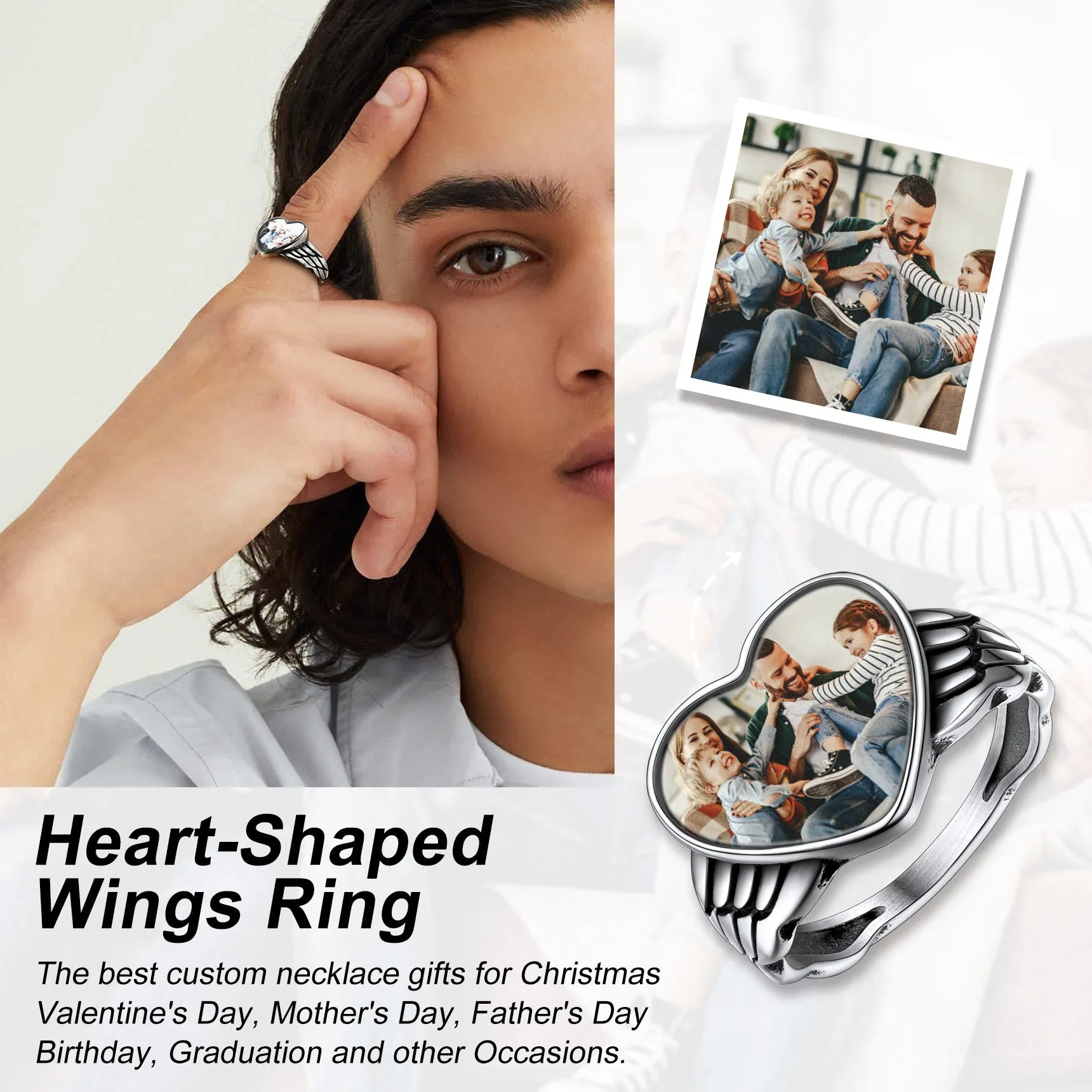 Personalized Photo Heart Angel Wing Ring with Picture for Women Men sold by FaithHeart product image thumbnail 2