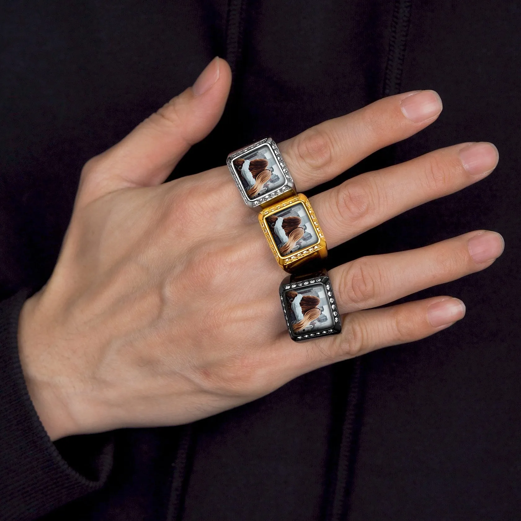 Personalized Photo Name Square Signet Ring Gift for Men Women sold by FaithHeart product image thumbnail 4