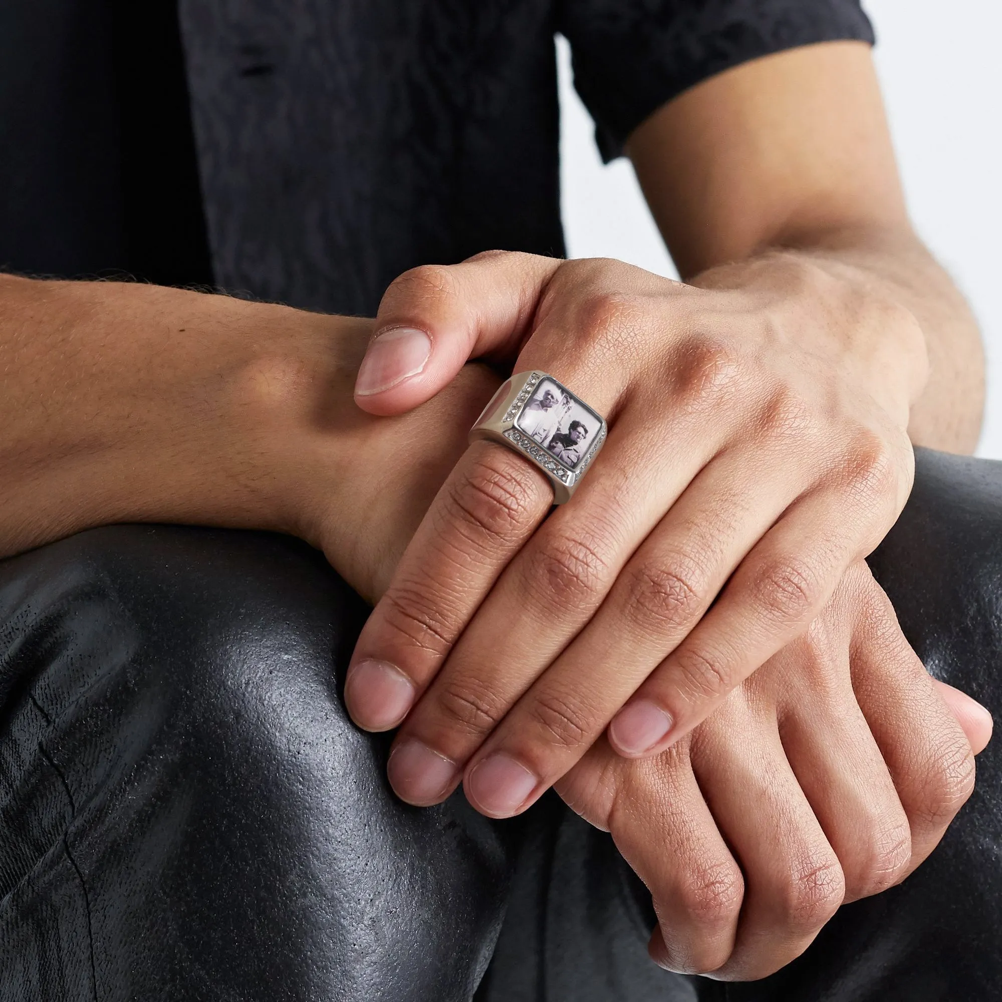 Personalized Photo Name Square Signet Ring Gift for Men Women sold by FaithHeart product image thumbnail 3