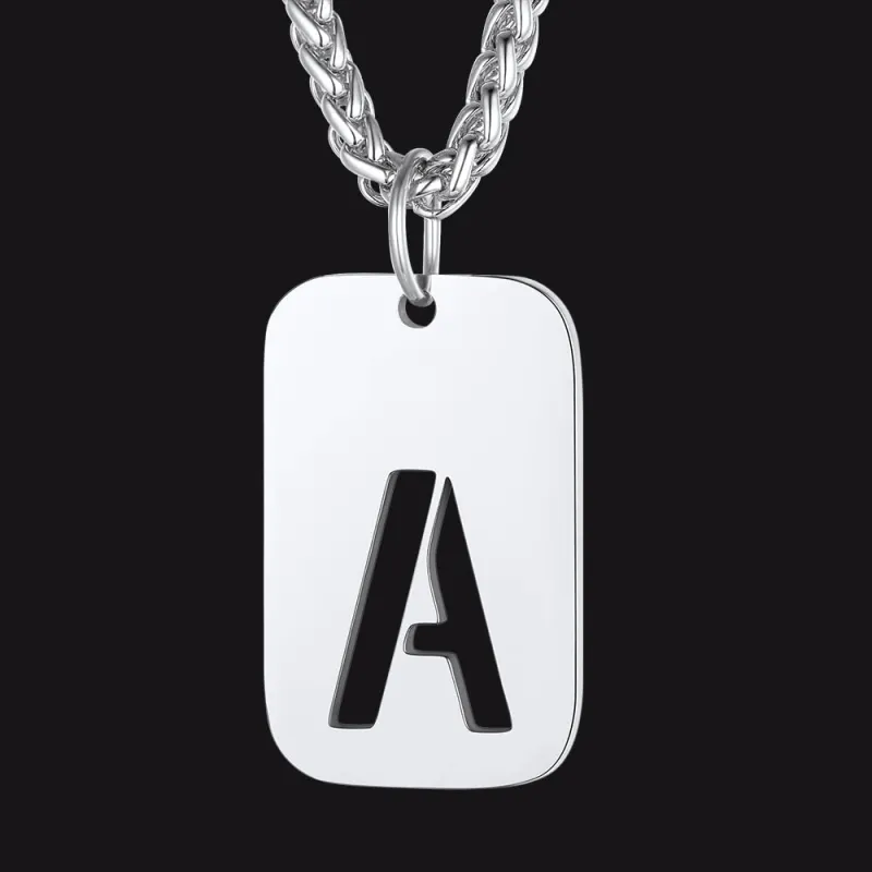 Personalized Hollow Letter Initial Dog Tag Pendant Necklace for Men Women sold by FaithHeart