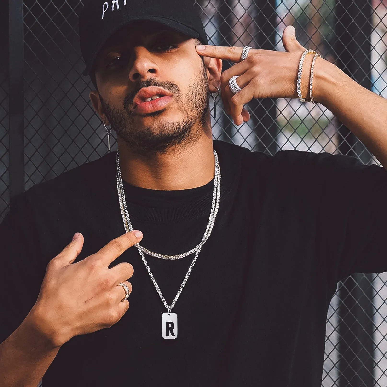 Personalized Hollow Letter Initial Dog Tag Pendant Necklace for Men Women sold by FaithHeart product image thumbnail 2