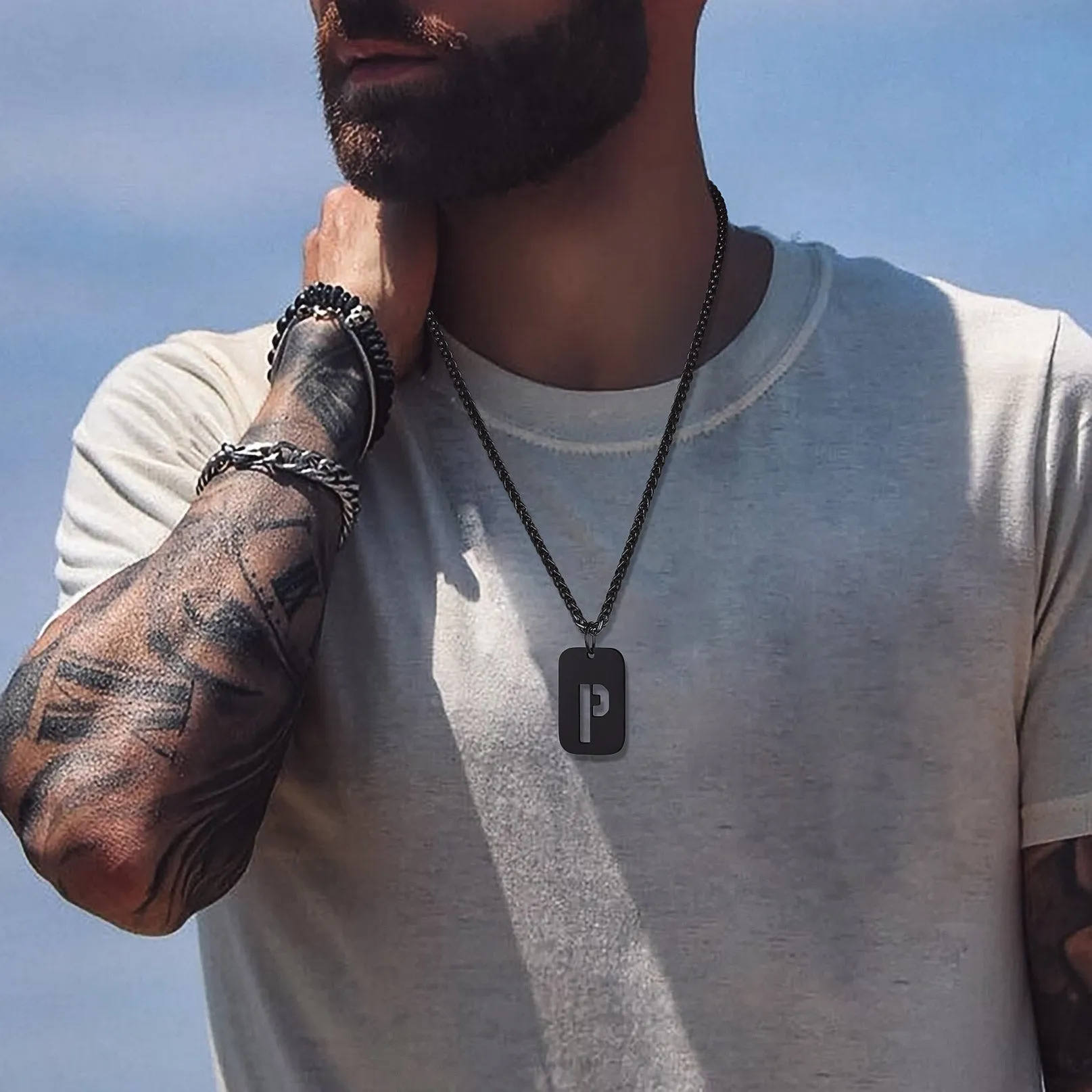 Personalized Hollow Letter Initial Dog Tag Pendant Necklace for Men Women sold by FaithHeart product image thumbnail 3