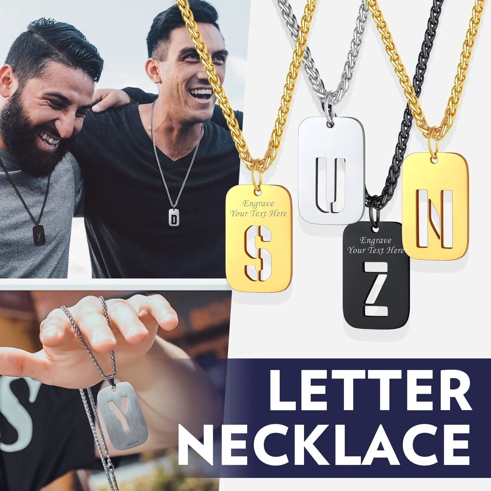 Personalized Hollow Letter Initial Dog Tag Pendant Necklace for Men Women sold by FaithHeart product image thumbnail 5