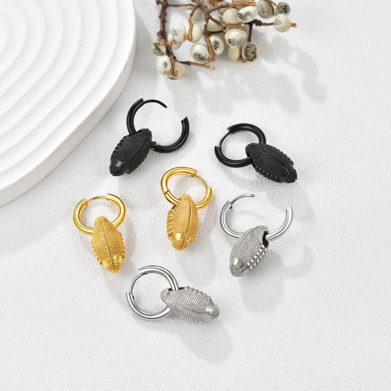 American Football Dangle Hoop Earrings for Men Women sold by FaithHeart product image thumbnail 4