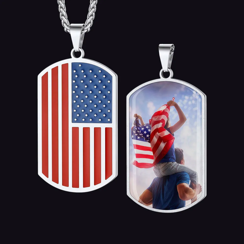 Personalized American Flag Dog Tag Necklace with Picture for Men sold by FaithHeart