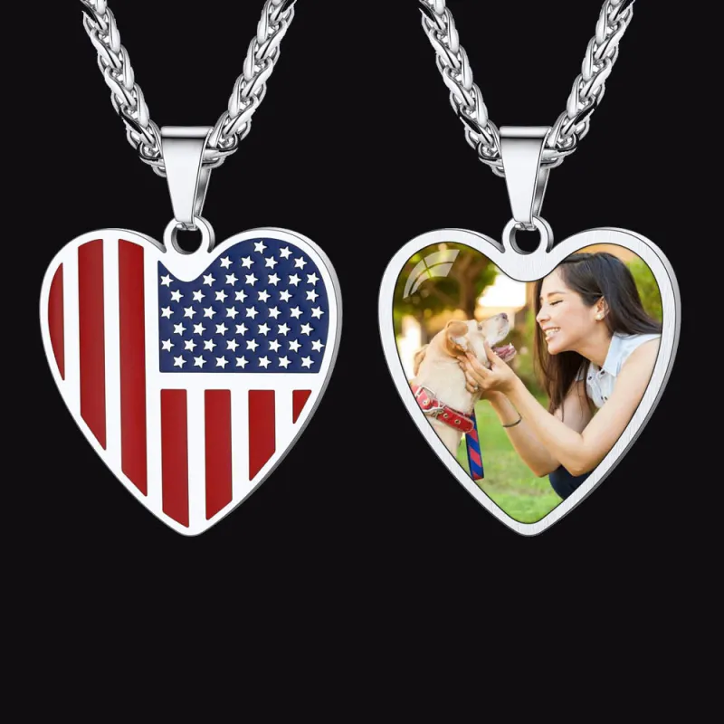 Customized Heart American Flag Necklace with Picture for Men Women sold by FaithHeart
