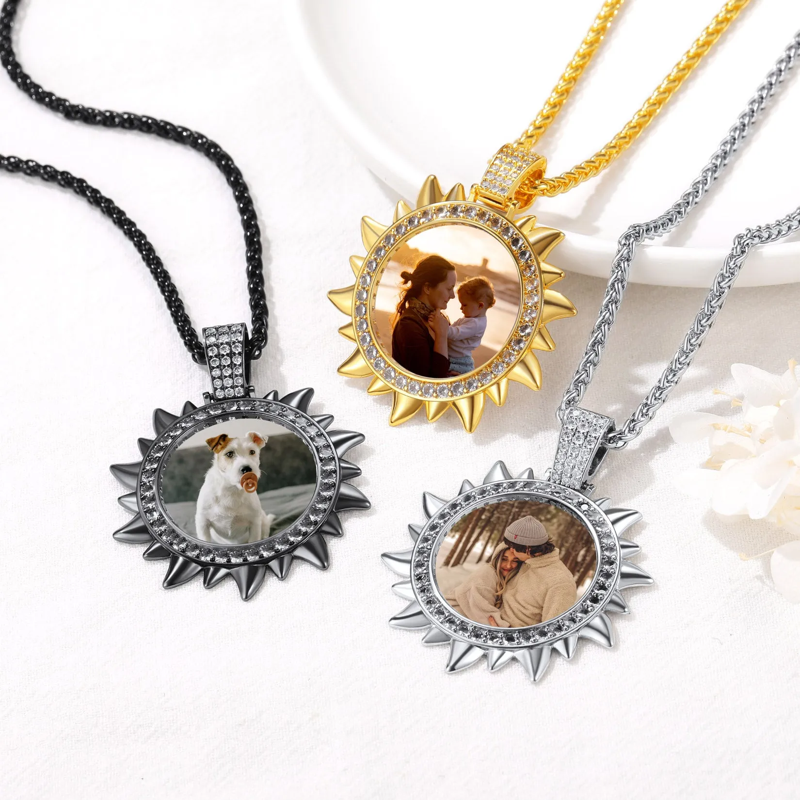 Customized CZ Sun Photo Necklace with Picture sold by FaithHeart product image thumbnail 3