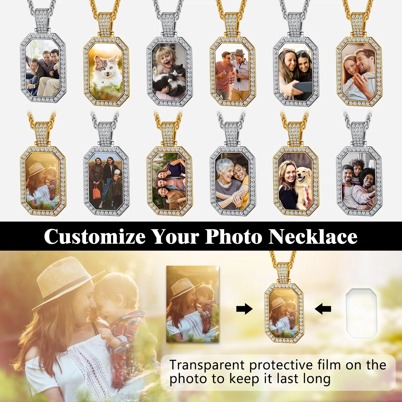 Personalized Memorial Picture Dog Tag Necklace with Zirconia for Men Women sold by FaithHeart product image thumbnail 4