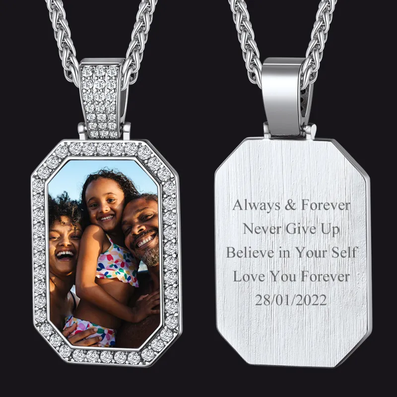 Personalized Memorial Picture Dog Tag Necklace with Zirconia for Men Women sold by FaithHeart
