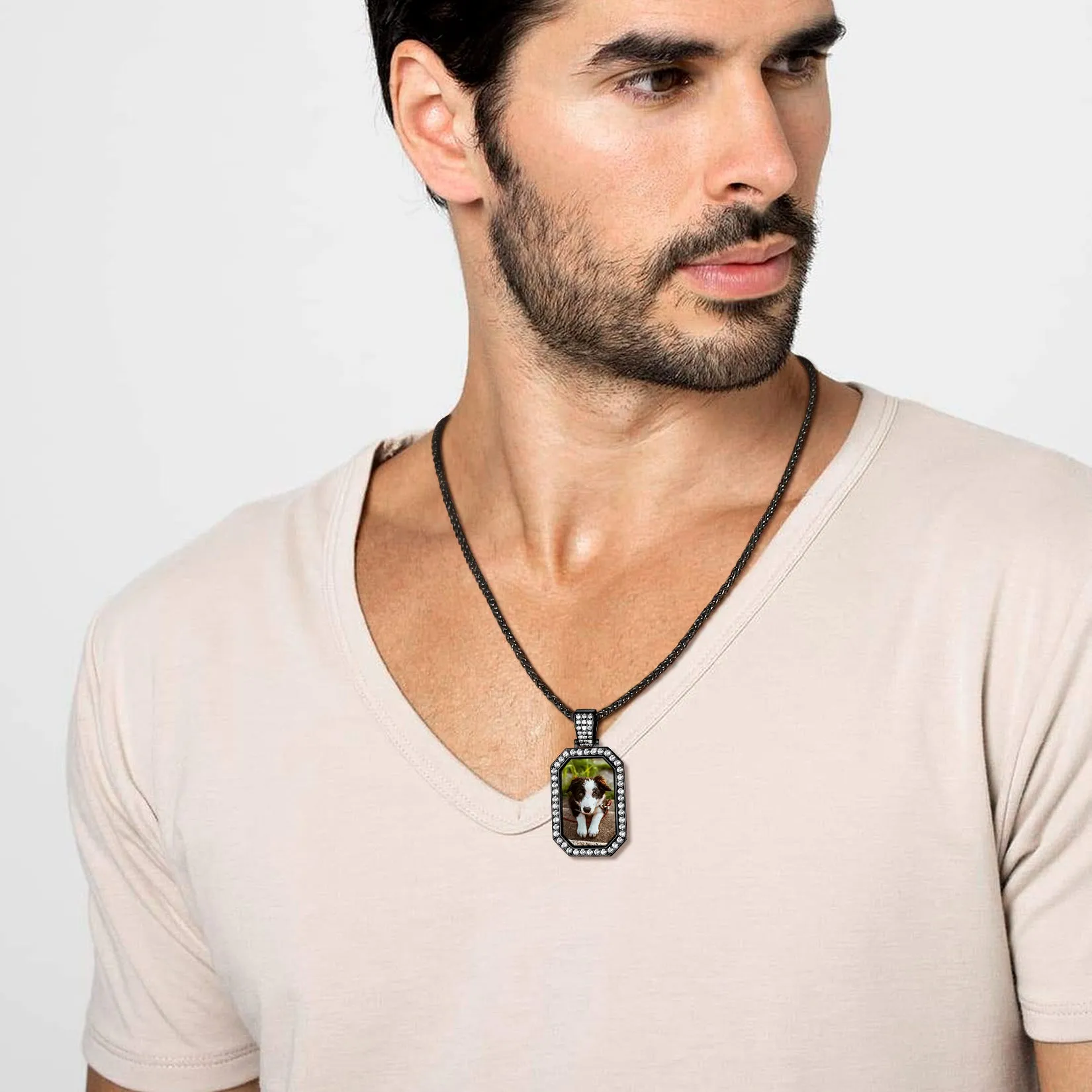 Personalized Memorial Picture Dog Tag Necklace with Zirconia for Men Women sold by FaithHeart product image thumbnail 2