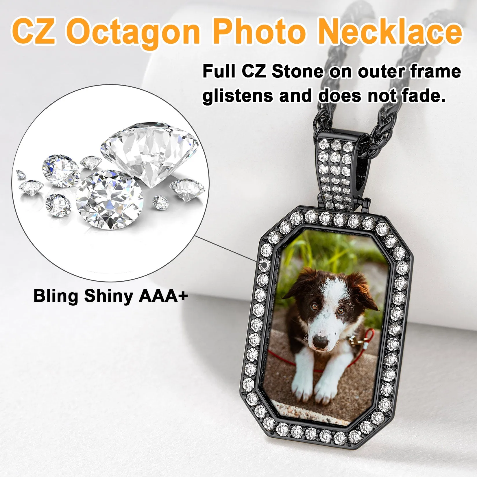 Personalized Memorial Picture Dog Tag Necklace with Zirconia for Men Women sold by FaithHeart product image thumbnail 5