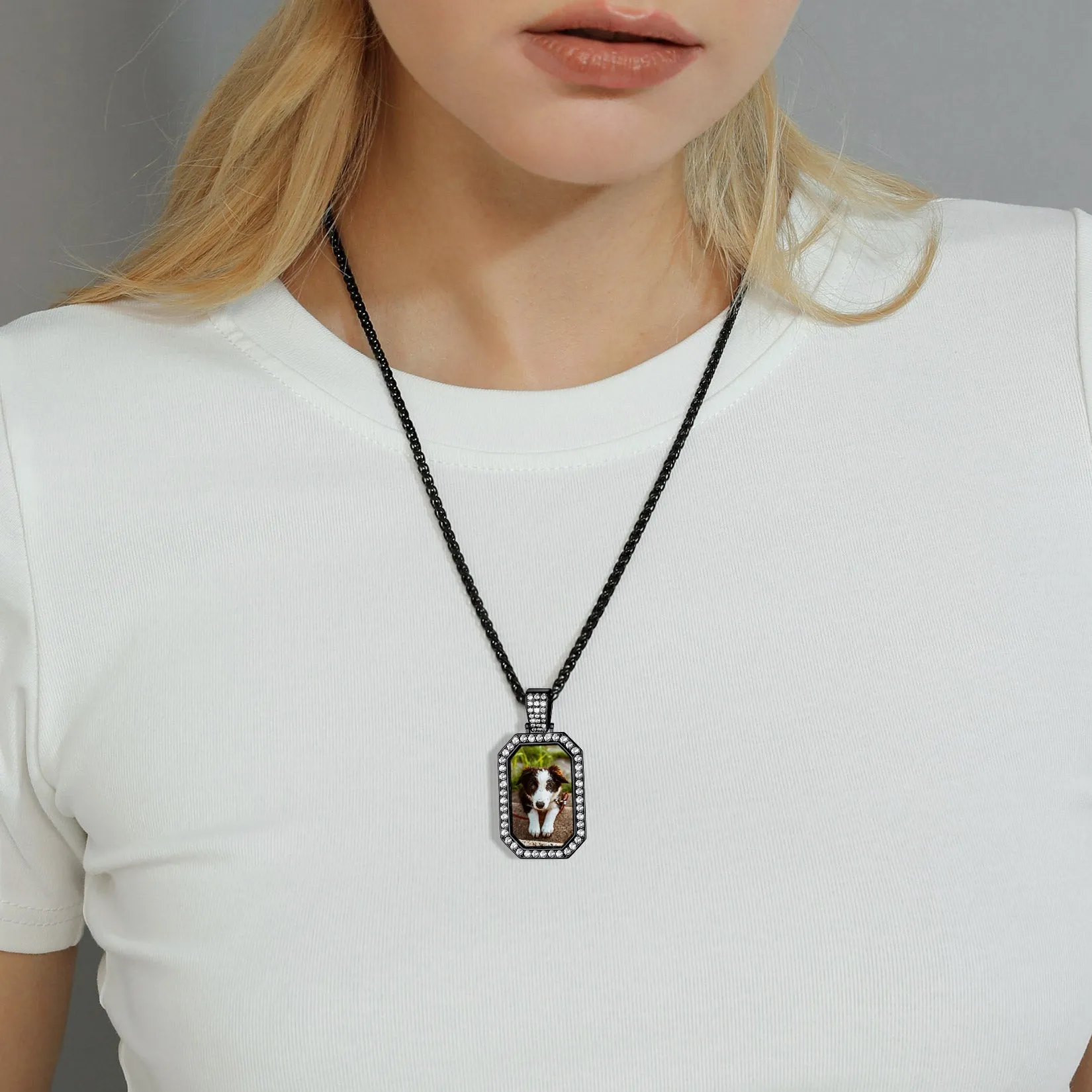 Personalized Memorial Picture Dog Tag Necklace with Zirconia for Men Women sold by FaithHeart product image thumbnail 3