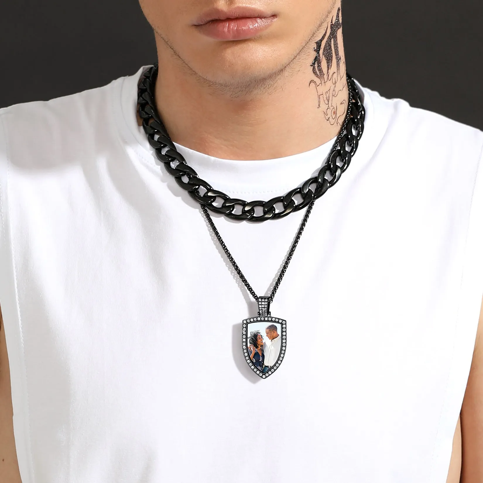 Custom CZ Shield Picture Necklace Pendant for Men Women sold by FaithHeart product image thumbnail 2