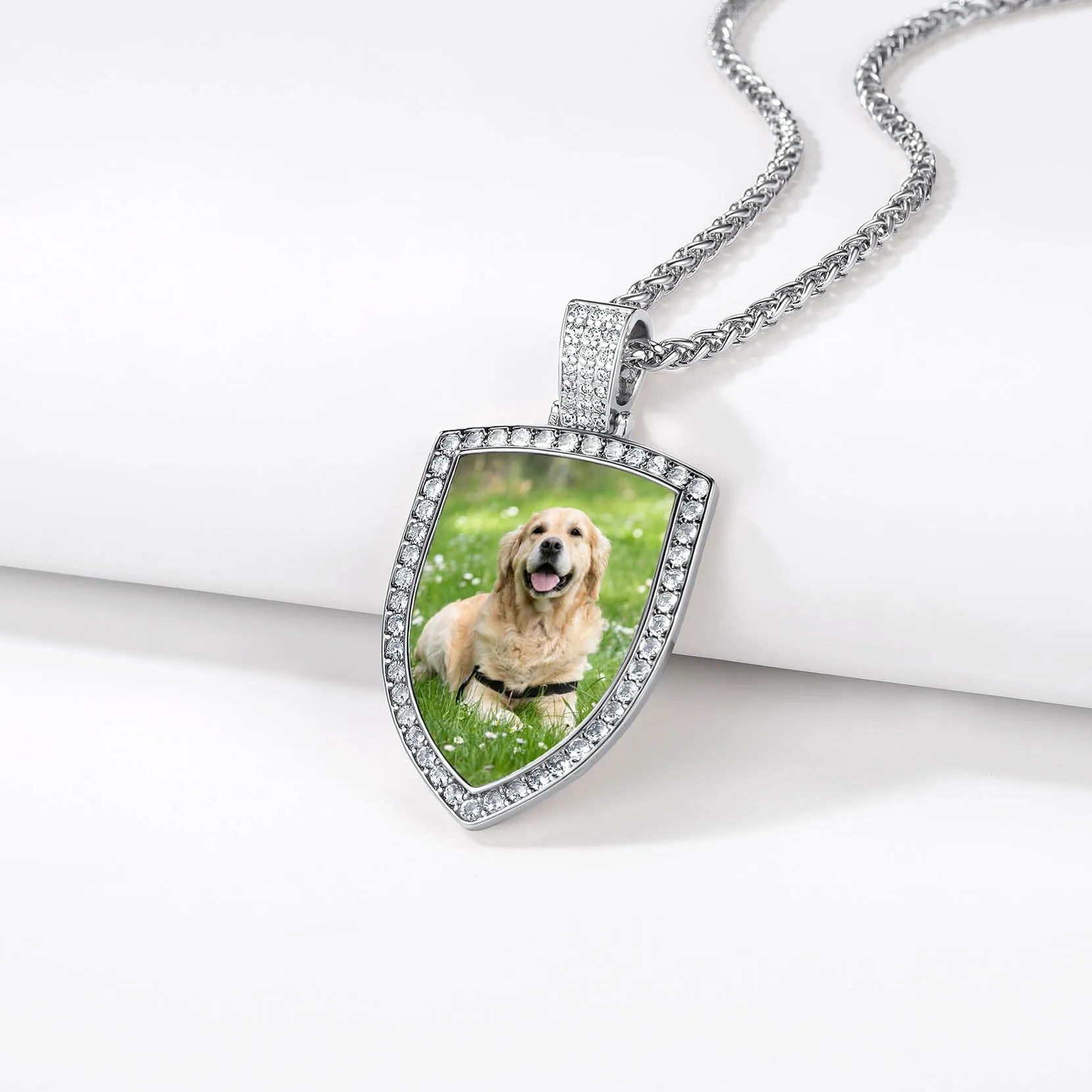 Custom CZ Shield Picture Necklace Pendant for Men Women sold by FaithHeart product image thumbnail 3