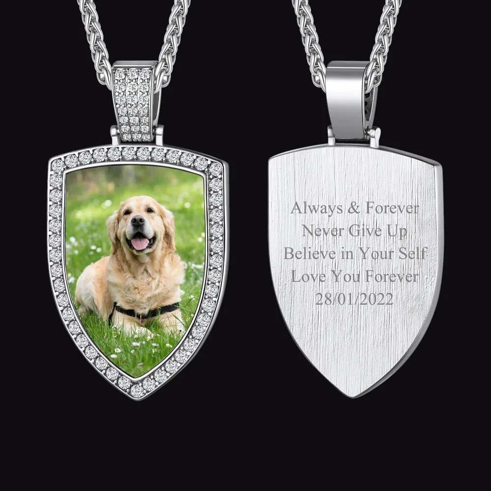 Custom CZ Shield Picture Necklace Pendant for Men Women sold by FaithHeart