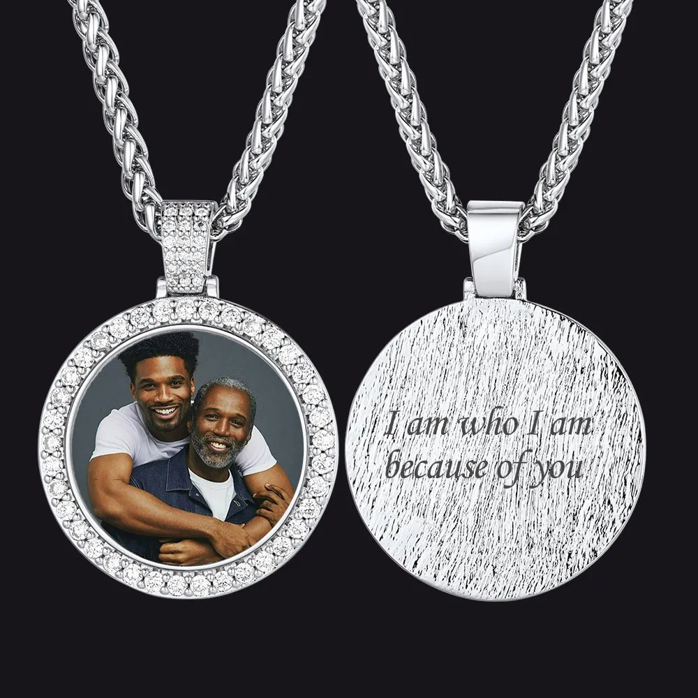 Customized Cubic Zircon Picture Circle Necklace Photo Pendant for Men sold by FaithHeart