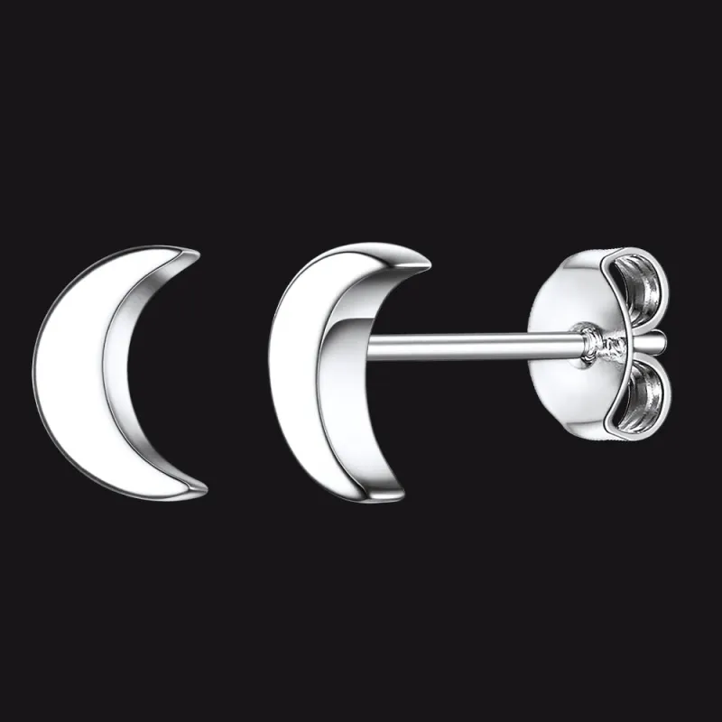 Sterling Silver Moon Stud Earrings for Women sold by FaithHeart