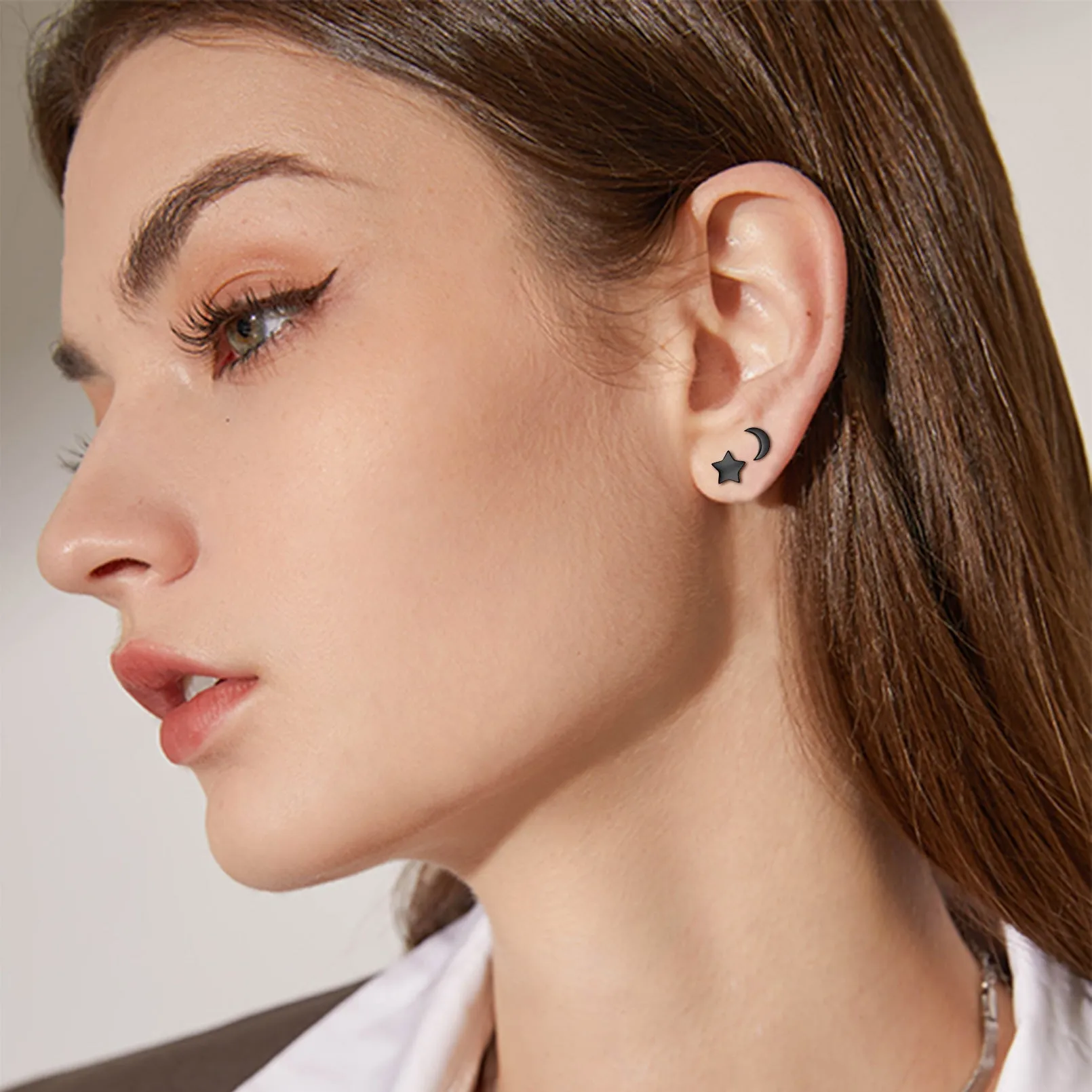 Sterling Silver Star Moon Stud Earrings for Women sold by FaithHeart product image thumbnail 2