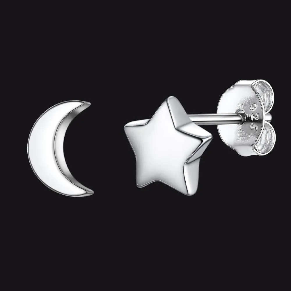 Sterling Silver Star Moon Stud Earrings for Women sold by FaithHeart