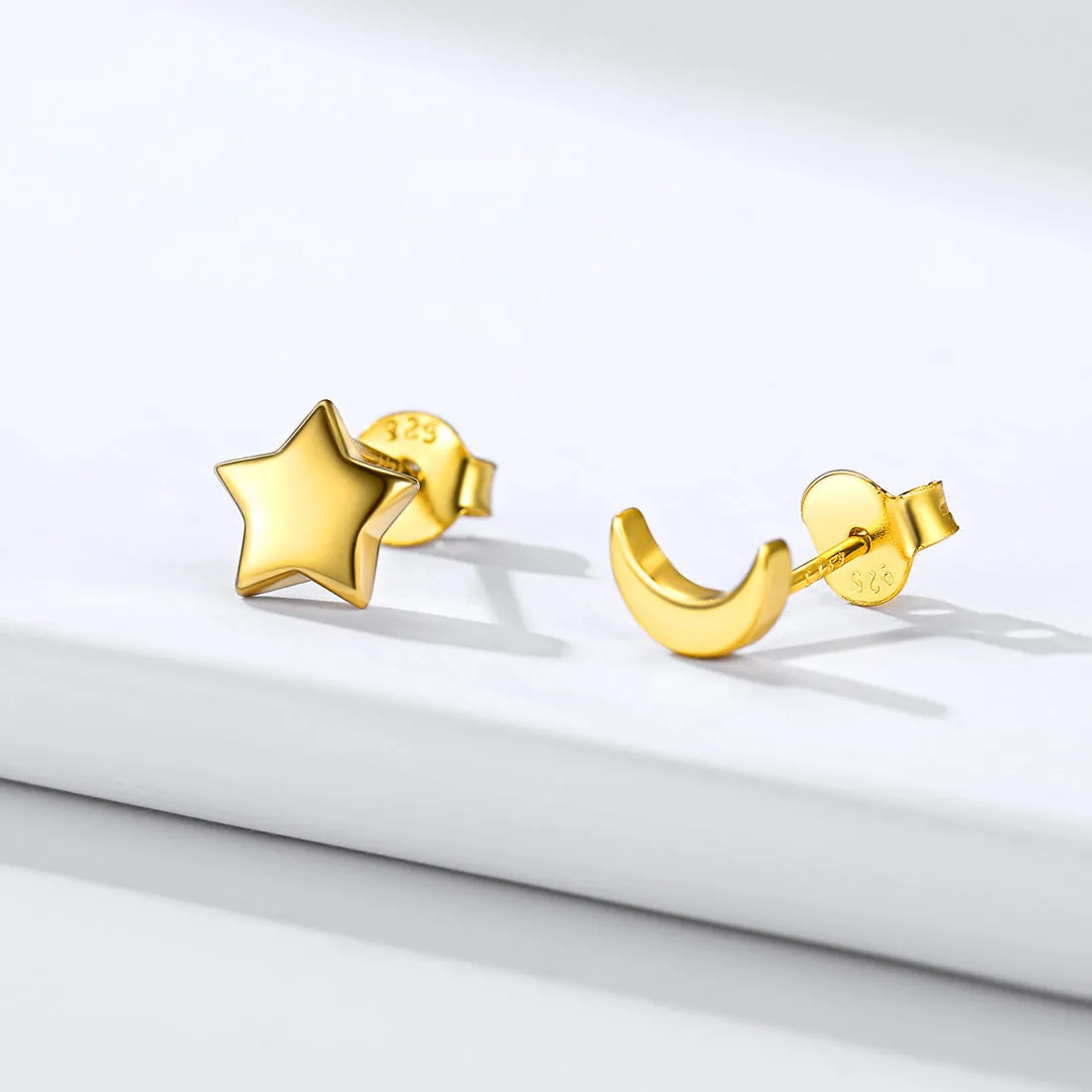 Sterling Silver Star Moon Stud Earrings for Women sold by FaithHeart product image thumbnail 4