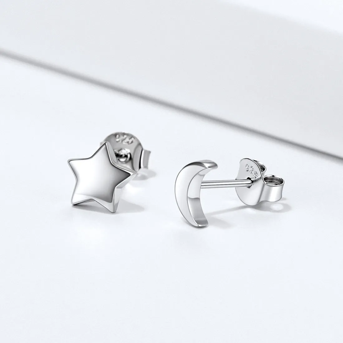 Sterling Silver Star Moon Stud Earrings for Women sold by FaithHeart product image thumbnail 3