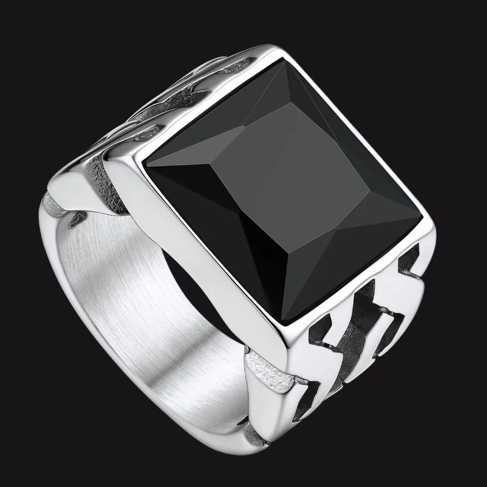 Celtic Black Onyx Signet Ring in Stainless Steel for Men sold by FaithHeart