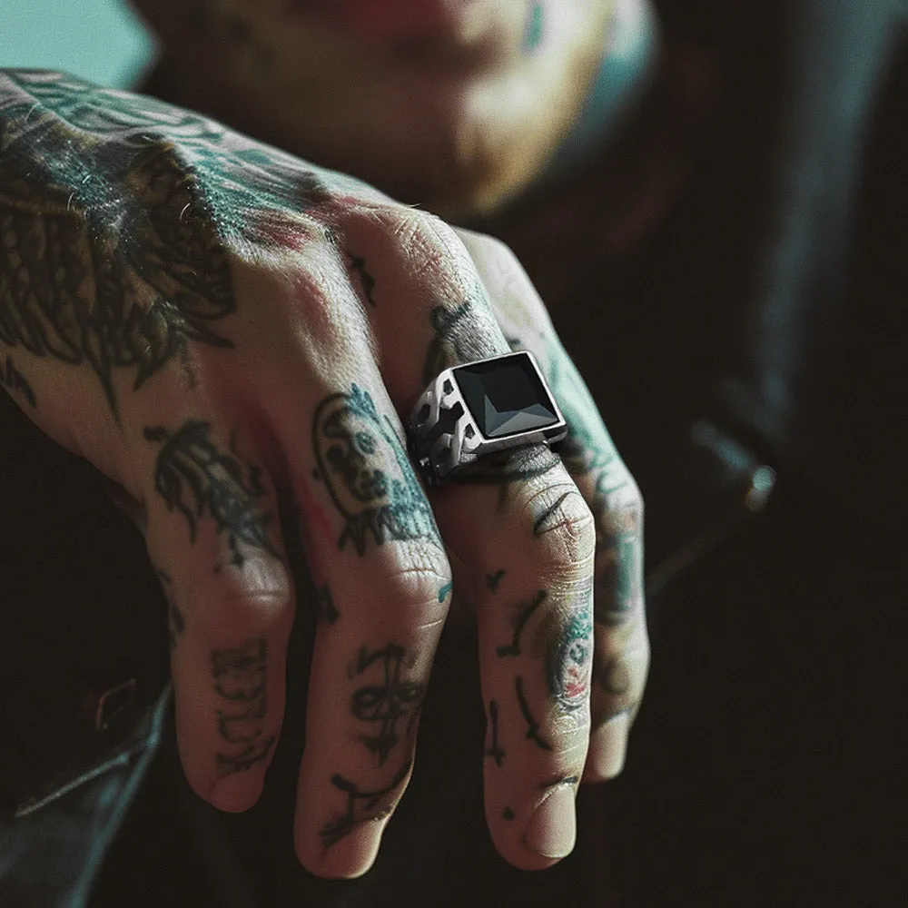 Celtic Black Onyx Signet Ring in Stainless Steel for Men sold by FaithHeart product image thumbnail 3