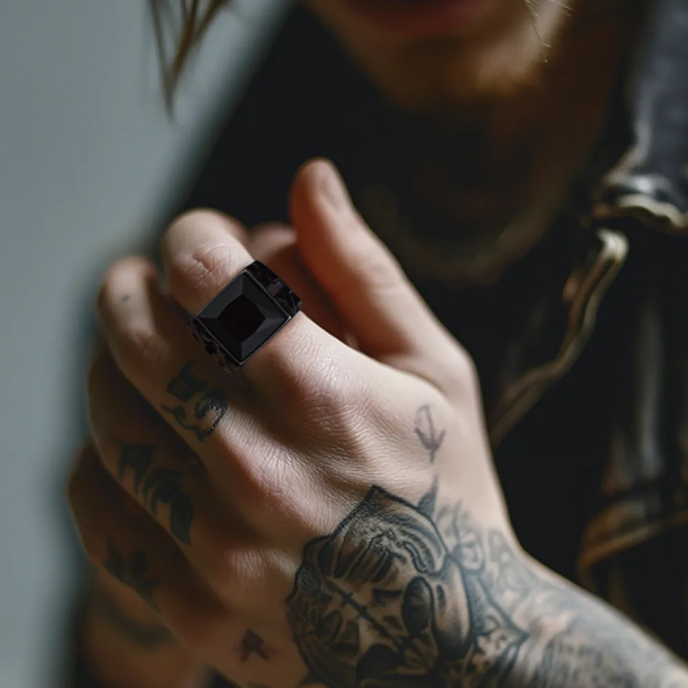 Celtic Black Onyx Signet Ring in Stainless Steel for Men sold by FaithHeart product image thumbnail 2