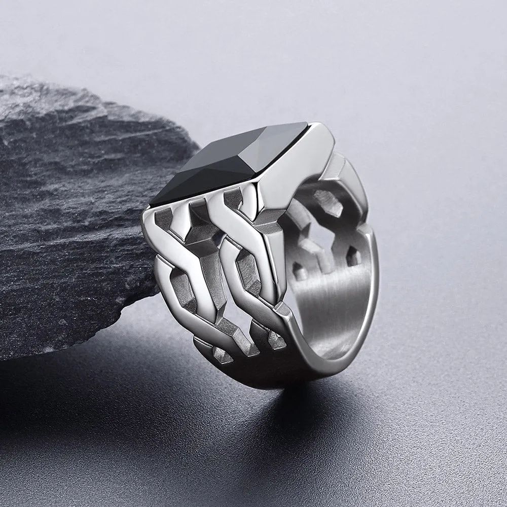 Celtic Black Onyx Signet Ring in Stainless Steel for Men sold by FaithHeart product image thumbnail 4