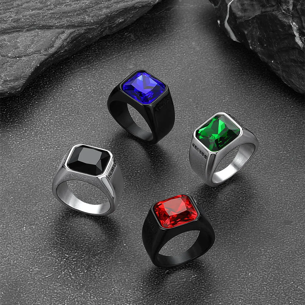 Modern CZ Gemstone Engraved Band Ring for Men sold by FaithHeart product image thumbnail 5