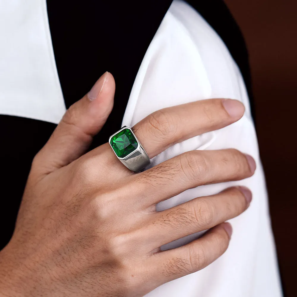 Modern CZ Gemstone Engraved Band Ring for Men sold by FaithHeart product image thumbnail 3