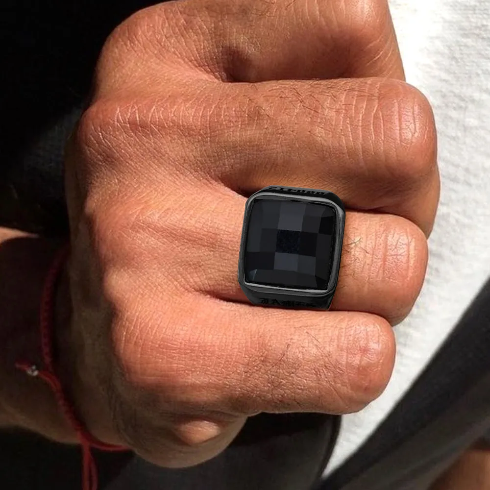 Custom Black Onyx Engraved Signet Ring for Men sold by FaithHeart product image thumbnail 2